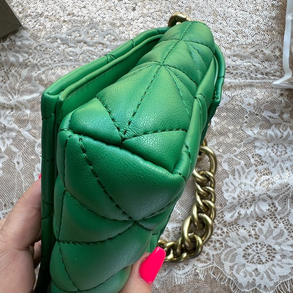 Zara Green Quilted Chunky Chain Shoulder Bag Gem